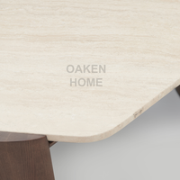 Table basse hexagonale moderne en travertin OAKEN, plateau en pierre naturelle, base en bois massif, table centrale, meubles de salon