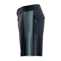 Short de bain pour homme bleu marine foncé avec poche arrière à rabat motif vague, doté d'un œillet métallique et de panneaux latéraux en maille respirante