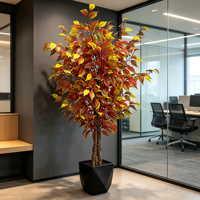 Plante artificielle de banian en pot très réaliste de 150 cm avec des feuilles aux couleurs automnales, idéale pour la décoration intérieure et extérieure