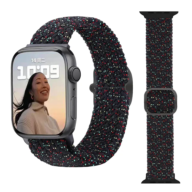 สายนาฬิกาไนลอนหรูหรายืดหยุ่นสูงสำหรับ Apple Watch 7สายรัดแนวสปอร์ตสีดำ Unity