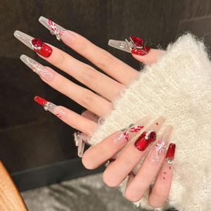 Design #2805 <span class=keywords><strong>Strass</strong></span> Presse sur Ongles Vente en gros <span class=keywords><strong>Rouge</strong></span> Faux Ongles Haute Qualité Fait à la Main Papillon Motif Presse sur Ongles Ensemble - Product Image 3
