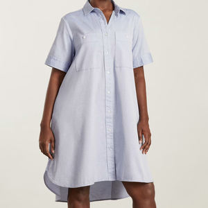 Vestido camisero de manga corta personalizado <span class=keywords><strong>para</strong></span> <span class=keywords><strong>mujer</strong></span> 100% camisas de algodón orgánico vestidos camisas con botones <span class=keywords><strong>para</strong></span> <span class=keywords><strong>Mujer</strong></span> Faldas - Product Image 4