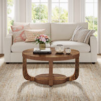 Table basse double couche en bois massif de style campagnard américain Ruisha avec espace de rangement pour le salon