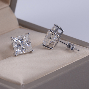 Messi Jewelry MSE-558 PT950 3ct Princess Square Cut Moissanite <b>Stud</b> <b>Earrings</b> - Product Image 3