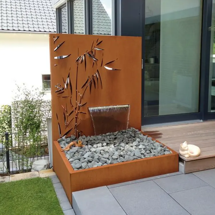 Paslanmış Metal yağmur perdesi açık bahçe su özelliği Corten çelik su çeşmesi ev dekor için