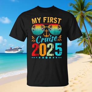 T-shirt unisexe pour adulte « Ma première croisière 2025 » à col rond et manches courtes, impression numérique, idéal pour les vacances en famille et les voyages - Product Image 3
