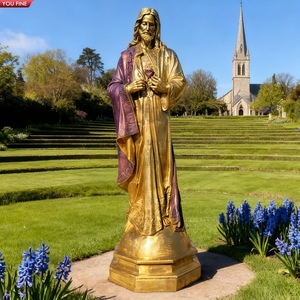 YOUFINE Statue de Jésus en Bronze, Corpus du Sacré-Cœur de Jésus, Sculpture de Christ Dorée grandeur nature pour la décoration des Églises et des Cathédrales - Product Image 1