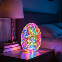 Ornamen Telur Paskah Holografik Iridescent LED 3D Bercahaya Prismatik Dekorasi Meja Lampu Seni RGB Bertenaga USB