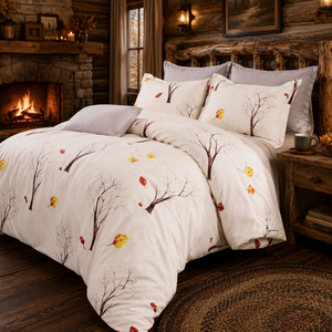 Juego de Ropa de Cama de Algodón con Silueta de Árbol Otoñal, Color Crema con Hojas Doradas, para B&B, Envío Directo desde la UE, 3 Piezas - Product Image 5