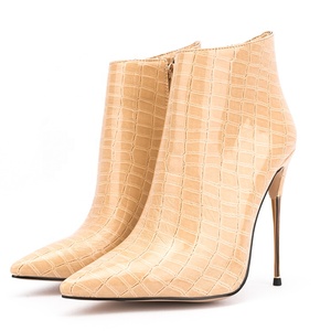 2022 Spring Western Modern Metal High <b>Heel</b> Stone Print Solid Ankle Boots for Ladies Side Zip Big Size 47 - Product Image 2