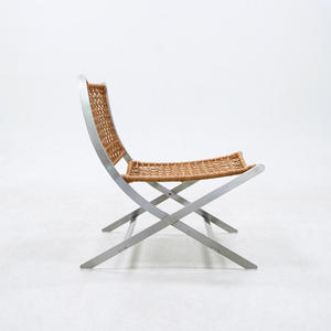 เก้าอี้พักผ่อนทันสมัยฐานสแตนเลส นั่งสบาย เหมาะสำหรับระเบียงกลางแจ้ง พร้อมเบาะหนังวัวถักทอ - Product Image 4