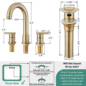 Nouveau robinet de lavabo moderne à 2 poignées en acier inoxydable, robinets de salle de bain à 3 trous avec drain - Product Image 6