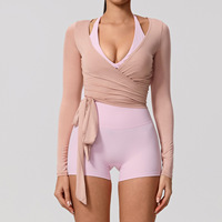 Cárdigan de Yoga con Logotipo Personalizado para Mujer, Cuello en V, Lazo en la Espalda, Manga Larga, Secado Rápido, Suave, de Rayón, para Entrenamiento Deportivo