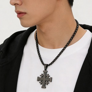 Collier avec pendentif croix de <span class=keywords><strong>Jésus</strong></span> en acier inoxydable pour hommes et femmes, croix orthodoxe Vintage avec chaîne, bijoux religieux chrétiens, cadeaux - Product Image 5