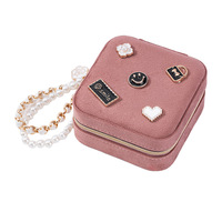 Boîte à bijoux portable en velours, étui de voyage pour bijoux, organisateur de rangement à fermeture éclair pour boucles d'oreilles, colliers et bagues, transfrontalier