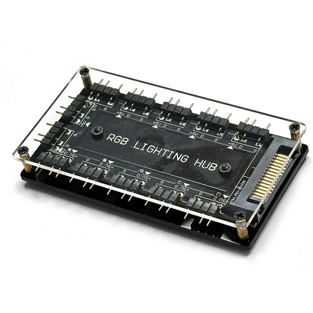 Computer Motherboard AURA 5V 3-Pin RGB Fan Interface Synchronization Hub SATA Power Supply 1-to-11 Adapter for Desktop