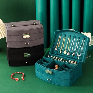 Double Layer Multifunctional Large Luxury Jewelry Organizer Packaging <b>Box</b> with Key <b>Lock</b> New Design for Girls' Earrings Storage - Product Image 4