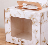 Boîte à gâteau personnalisée, nouveau design, biodégradable, qualité alimentaire, papier marbré or champagne, poignée, fenêtre transparente