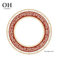 Assiette de présentation en porcelaine fine personnalisée, haut de gamme, écologique, élégante, motif rouge vintage, pour décoration de mariage et vaisselle de dîner
