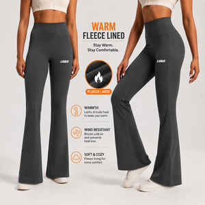 Pantalones de Yoga con Forro Polar Cálido para <span class=keywords><strong>Mujer</strong></span>, con Logotipo Personalizado, de Cintura Alta, Pierna Ancha, Térmicos, para Gimnasio y Entrenamiento - Product Image 1