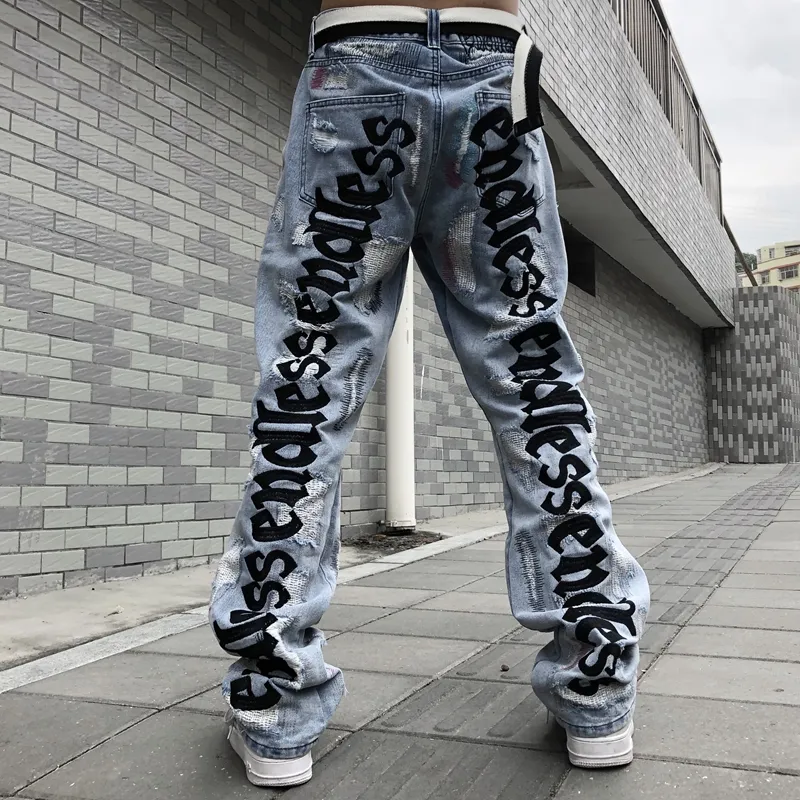 Chicano – jean Streetstyle brodé pour homme, pantalon droit Baggy en Denim Y2K