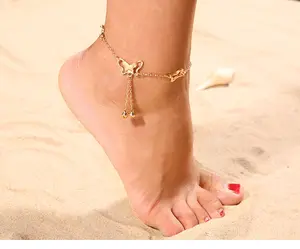 2021 Custom Layered Golden Butterfly Pendant Chain Anklet Bracelet Women's Jewelry