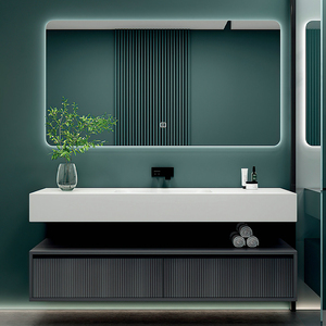 Meuble-lavabo double de luxe 72 pouces au design moderne avec miroir LED suspendu pour hôtel ou villa - Product Image 4