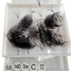 Vente en gros 14D coréen PBT extensions de cils préfabriquées 0.07mm d'épaisseur CC Curl facile modèle 6D avec base pointue étroite thermocollée - Product Image 2