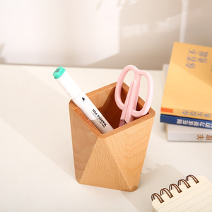 Portalápices de madera cuadrado de haya, minimalista, para almacenamiento de artículos de papelería en la oficina. - Product Image 4