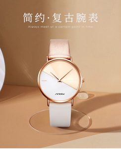 Reloj de Pulsera de Cuarzo para Mujer, Impermeable, Diseño Minimalista, Bisel Chapado en Oro, Correa de Cuero de Dos Colores, Elegante - Product Image 6