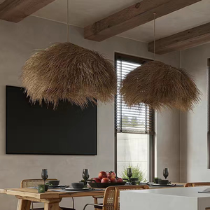 <span class=keywords><strong>Lampadario</strong></span> Retrò in Rattan a Forma di <span class=keywords><strong>Cappello</strong></span> di Paglia, Lampada a Sospensione per Sala da Pranzo, Soggiorno, Illuminazione Domestica, Paralume in Rattan - Product Image 3