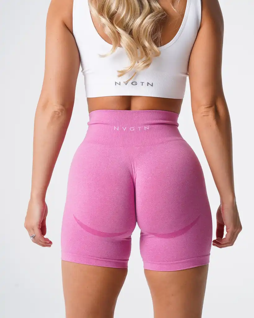 Оптовая продажа, высокое качество, Индивидуальные женские шорты для йоги с высокой талией, бесшовные шорты из переработанной ткани с пузырьковой резинкой и розовым контуром