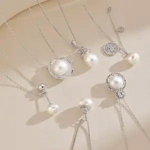 Nuovo arrivato principessa grande ciondolo rotondo S925 collana in argento Sterling perla diamante 5A collane con zirconi cubici per regalo ragazza donna