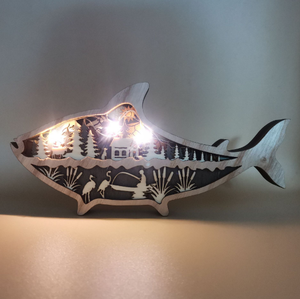 Vente chaude en bois artisanat sculpté poisson LED éclairage forêt marine maison vacances décoration de bureau - Product Image 3