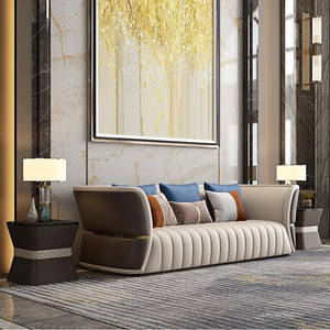 Ensemble de Canapés en Cuir Italien de Luxe, Haut de Gamme, Style Européen, Forme en L Carrée pour Grand Salon de Maison de Maître - Product Image 3