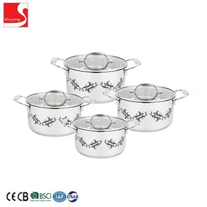 SY-Kitchenware European style Floral pattern stainless steel cookware set with glass lid