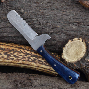 Couteau de chasse occidental en acier inoxydable Damas à lame droite, manche en os de chameau, motif goutte de pluie, pour le camping - Product Image 3