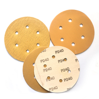 Disk Abrasif Kertas Emas Premium 150mm 40-2000 Grit Multi-Lubang OEM Polesan Tinggi untuk Poles Mobil