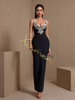 Robe de soirée élégante noire de luxe Ocstrade Hot Summer 2026, style bandage, col en V profond, appliques en strass, dos ouvert, pour femmes