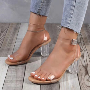 Nouvelles Chaussures d'été à Talons Hauts pour Femmes en Cuir PU avec Boucle, Bout Carré Ouvert et Talons Transparents en Cristal – Vente Flash - Product Image 1