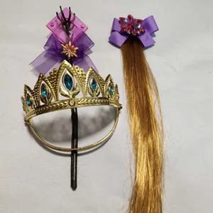 Оптовая продажа, прекрасная детская принцесса со стразами, набор аксессуаров для косплея, Плетеный парик, волшебная палочка, корона, тиара