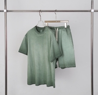 Ensemble décontracté vintage rétro pour homme, t-shirt et short en coton lavé épais