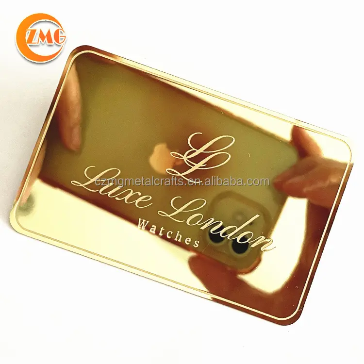 Carte a specchio in acciaio inossidabile dorato con incisione personalizzata di alta qualità all'ingrosso