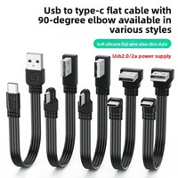 Kabel Data USB-A ke Type-C 30cm dengan Konektor Bengkok Kiri/Kanan, Transmisi 2.0, Kabel Silikon Fleksibel Pipih untuk Catu Daya Dari SDL