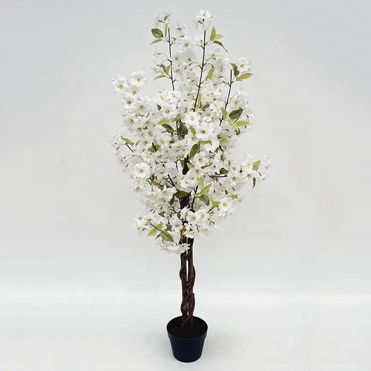 Wedding Home Decoration Simulation Flower Tree 120cm Plastic Artificial White Cherry Blossom Tree With Pot