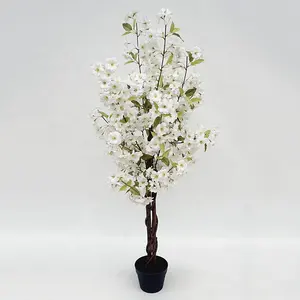 Пластиковое искусственное белое Вишневое дерево с горшком, украшение для свадьбы и дома, имитация цветочного дерева, 120 см