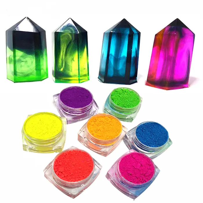 6 colores brillantes Polvos fluorescentes pigmentos de neón para la fabricación de jabón y arte de uñas
