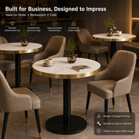 Table de bistrot ronde pour hôtel et café, plateau en pierre frittée, bord en aluminium doré, base en piédestal noir, vente en gros pour la restauration commerciale, OEM