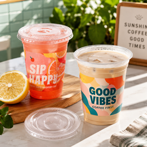 Custom Printed Disposable <b>Plastic</b> <b>Drink</b> <b>Cups</b> with Lids, Clear Summer Fruit Design Cold Beverage <b>Cups</b> for Parties - Product Image 4