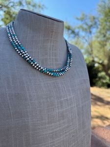 Collar de Perlas de Plata de Ley y Turquesa Hecho a Mano con Cuentas de 4 mm, Regalo de Año Nuevo para Ella - Product Image 3